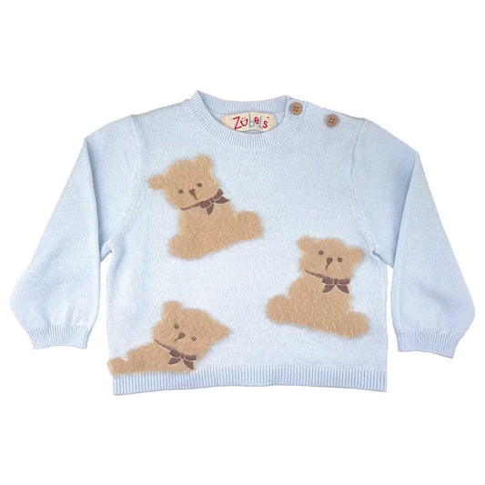 PETIT AMI & ZUBELS - BBY - BEAR LIGHTWEIGHT KNIT SWEATER - BLUE