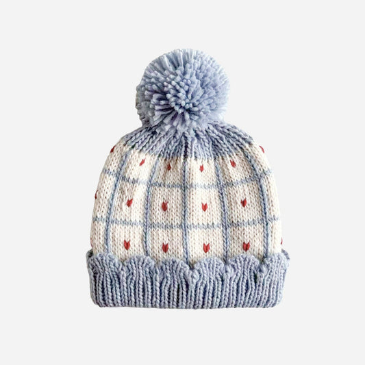 BLUEBERRY HILL - ACC - WINDOWPANE HEART HAT - BLUE
