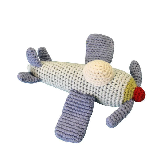 PETIT AMI & ZUBELS - T&B - AIRPLANE HAND-CROCHET RATTLE 6"