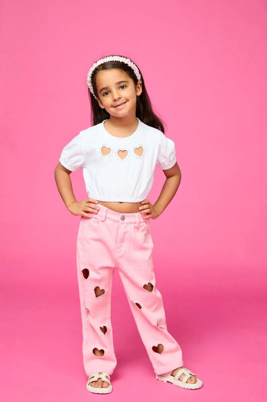 MINI DREAMERS - BG - AMELIA CRYSTAL HEART JEANS - PINK