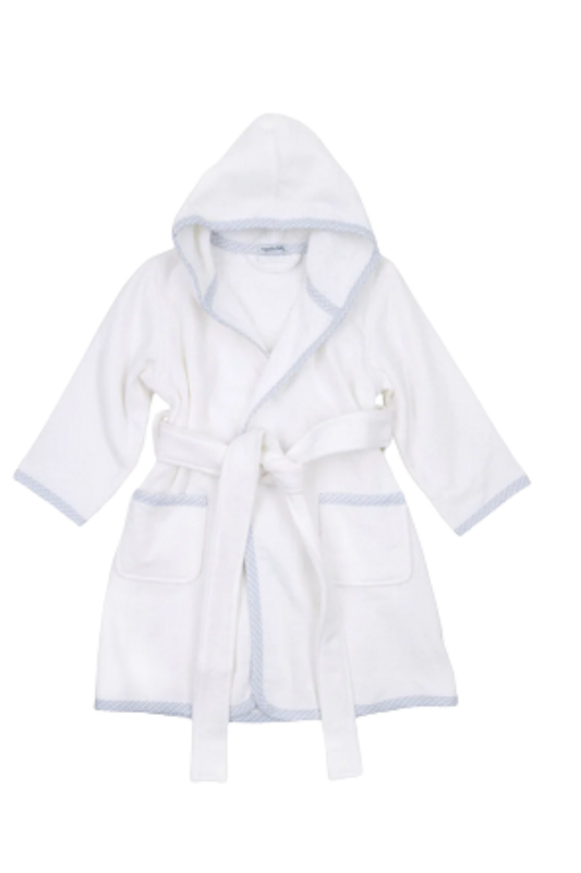 Magnolia Baby-ACC-Gingham Trim Bathrobe- White / Light Blue trim