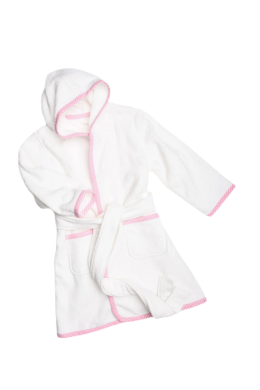 Magnolia Baby-ACC-Gingham Trim Bathrobe- White / Light Pink