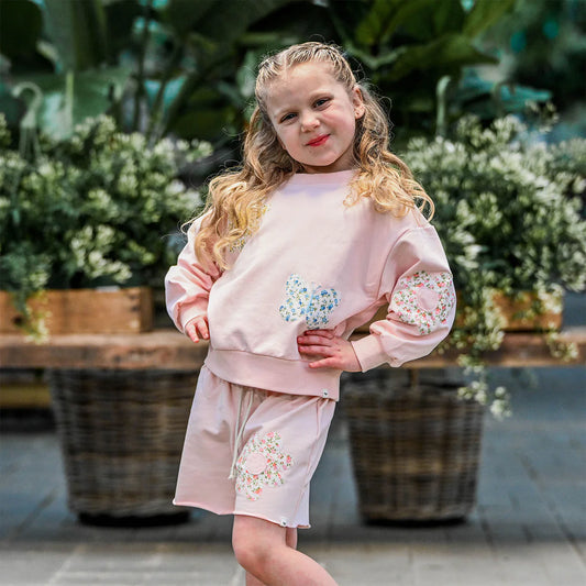 OH BABY! - TG - FLOWERS & BUTTERFLY APPLIQUE CHARLIE SWEATSHIRT - PALE PINK