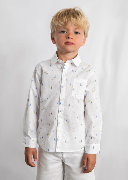 MAYORAL - TB - L/S LINEN SHIRT - OFFW-BLUE