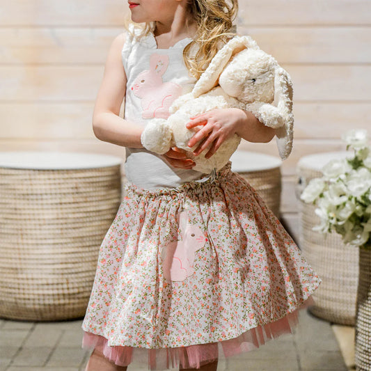 OH BABY! - BBY - POPPY SPRIG BUNNIES APPLIQUE FLORA SKIRT - BLUSH