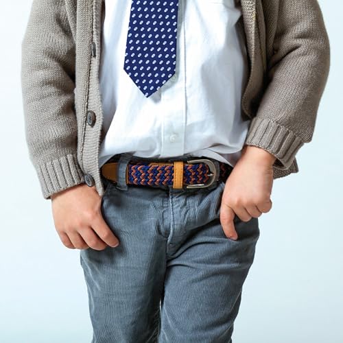 PEPPERCORN KIDS - ACC - BOYS STRETCHY CORD LEATHER BELT - MAROON/NAVY