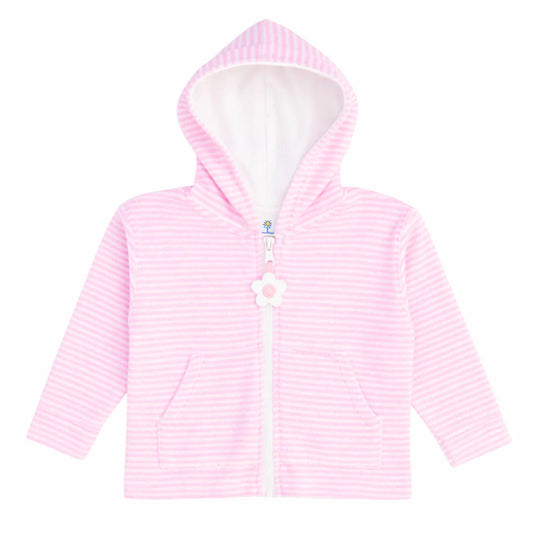 FLORENCE EISEMAN - TG - STRIPE TERRY HOODIE W/FLOWER COVERUP - PINK/WHITE