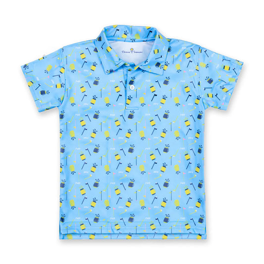 FLORENCE EISEMAN - TG - GOLF PRINT PERFORMANCE KNIT POLO - BLUE