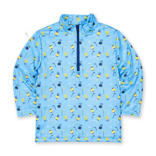 FLORENCE EISEMAN - BBY - GOLF PRINT PERFORMANCE KNIT 1/2 ZIP - BLUE