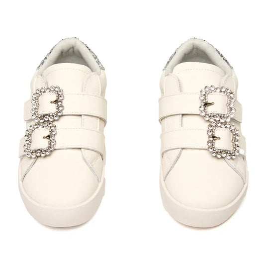 MINI DREAMERS - SHOES - CHER CRYSTAL BUCKLE STRAPS SNEAKERS - WHITE