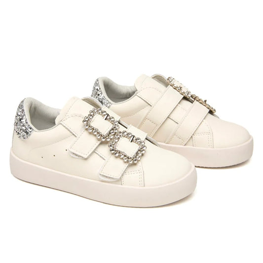 MINI DREAMERS - SHOES - CHER CRYSTAL BUCKLE STRAPS SNEAKERS - WHITE