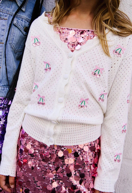 LOLA AND THE BOYS - BG - CHERRY ON TOP CARDIGAN - WHITE