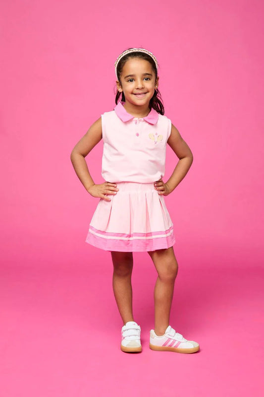 MINI DREAMERS - TG - COCO TENNIS POLO TANK AND PLEATED SKIRT W/SHORTS SET - PINK