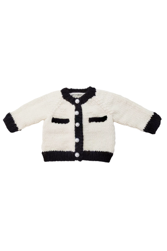 Blueberry Hill - BBY-Coco Cardigan- Cream Black With Pearl