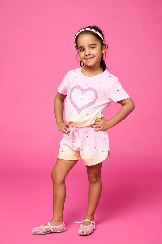 MINI DREAMERS - BG - CORA CRYSTAL HEART DIP DYE SS AND SHORTS SET - MULTI