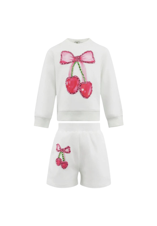 LOLA AND THE BOYS - TG - CRYSTAL CHERRY BOW SHORT SET - WHITE