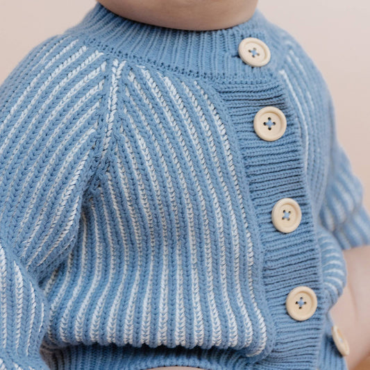BLUEBERRY HILL - BBY - BRIOCHE CARDIGAN STRIPED SWEATER - BLUE