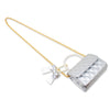 Quilted Pearl Handle Bow Ribbon Handbag Silver