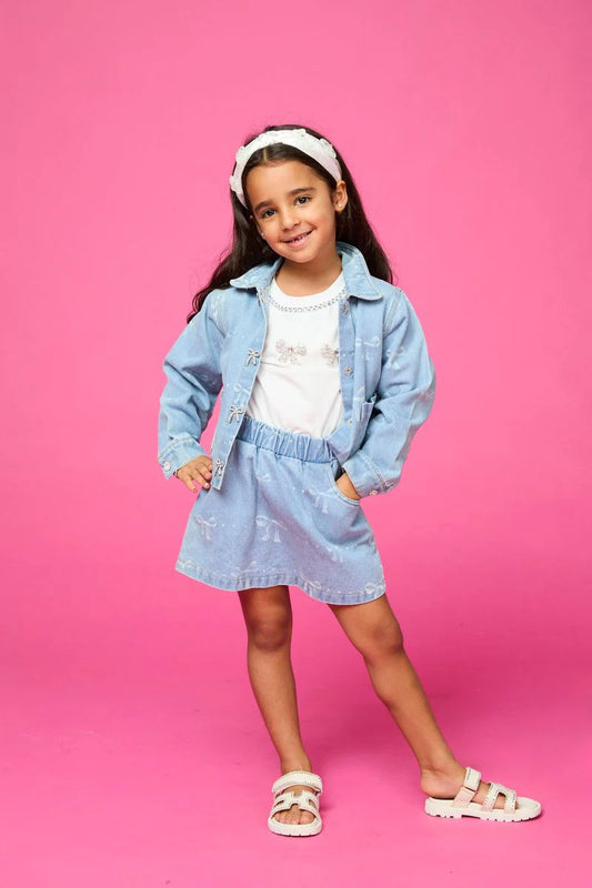 MINI DREAMERS - TG - EMMA BOW DENIM SKIRT - BLUE