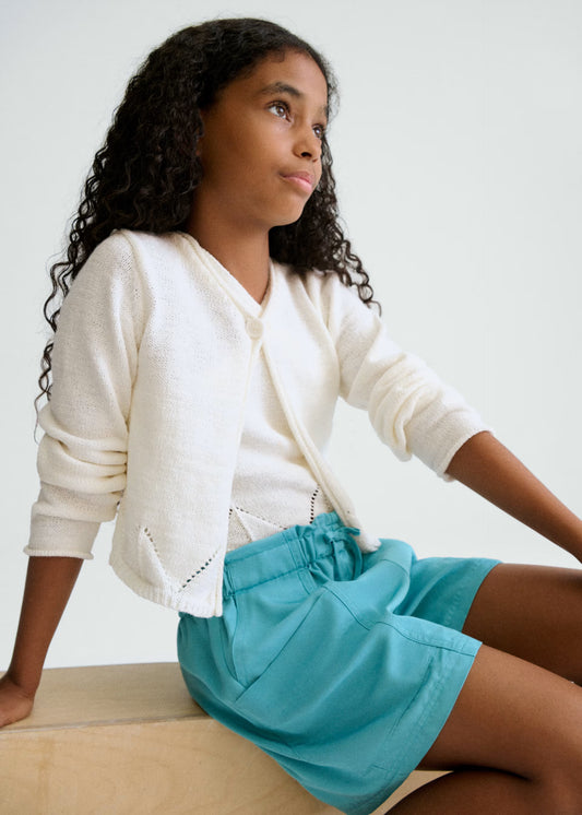 MAYORAL - BG - KNIT CARDIGAN WITH RIBBON TIES - BONE