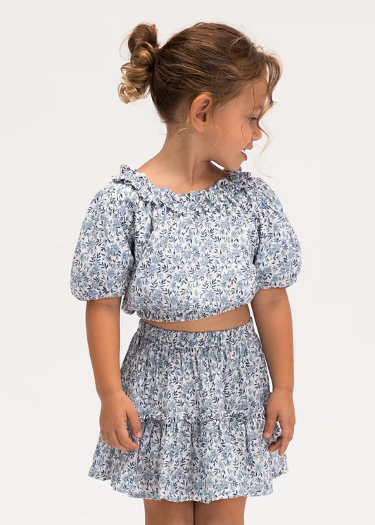 MAYORAL - TG - PRINTED DOBBY SKIRT - SKY BLUE