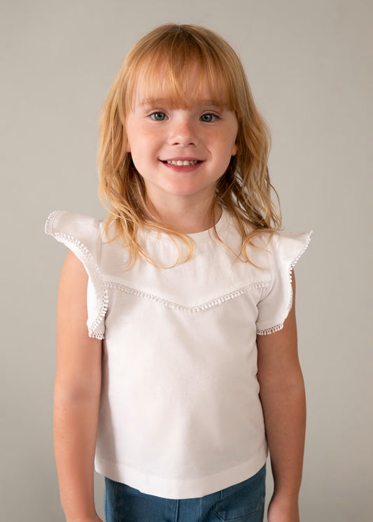 MAYORAL - TG - S/S T SHIRT WITH LACE TRIM - WHITE