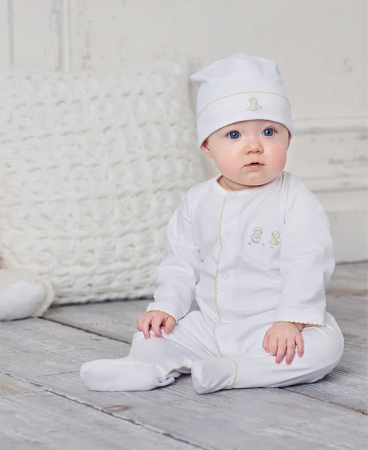 KISSY KISSY - BBY - HATCHLINGS FOOTIE & HAT SET - WHITE/SILVER