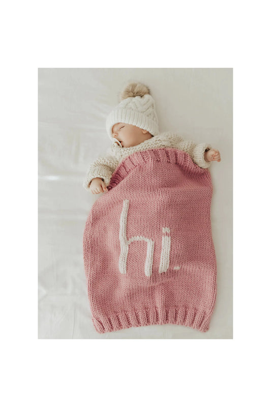 Huggalugs - Pink "Hi" Hand Knit Blanket