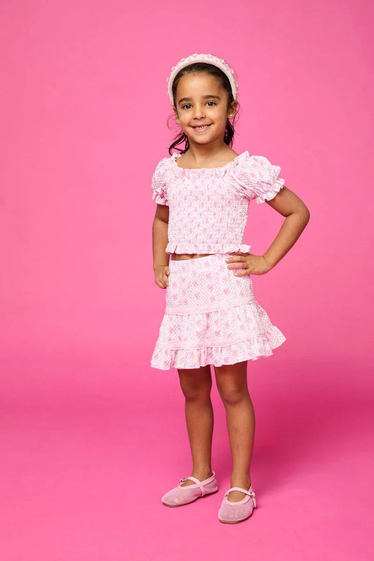 MINI DREAMERS - BG - KAYLA FLORAL SMOCKED TOP AND SKIRT SET - PINK