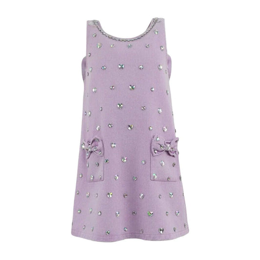 LOLA AND THE BOYS - TG - LAVENDER CRYSTAL HEART DENIM BOW DRESS - LAVENDER