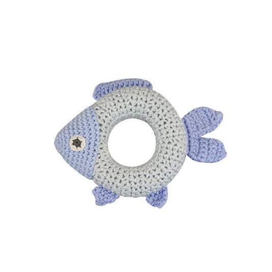 PETIT AMI & ZUBELS - T&B - FISH BAMBOO CROCHET RING RATTLE 5"