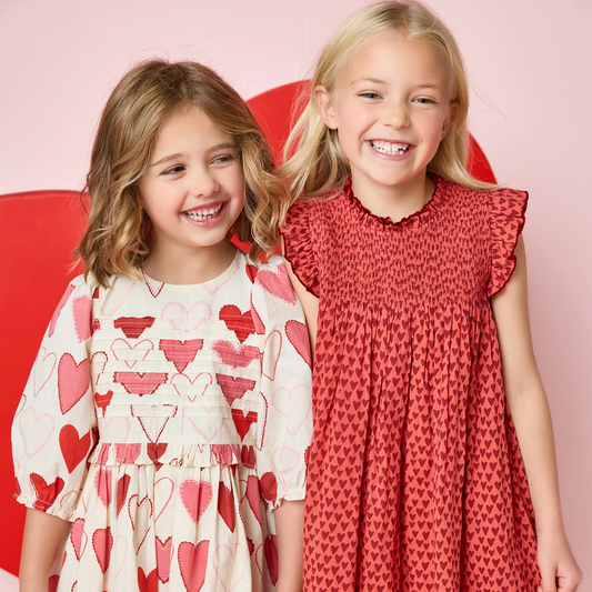 PINK CHIICKEN - BG - GIRLS STEVIE DRESS - RED MINI HEARTS