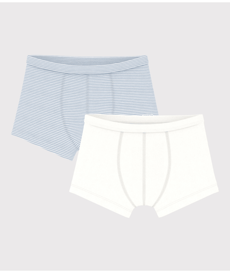 PETIT BATEAU - BB - BOY 2 PACK STRIPE AND SOLID BOXERS - WHITE BLUE