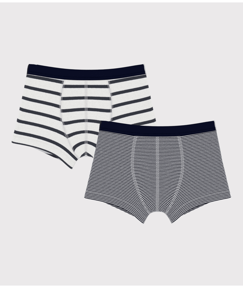 PETIT BATEAU - BB - BOY 2 PACK STRIPE BOXERS - WHITE NAVY