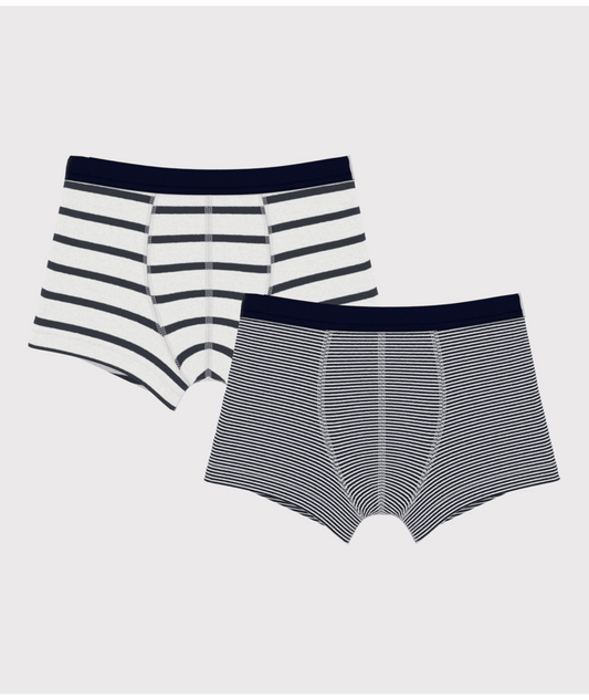 PETIT BATEAU - BB - BOY 2 PACK STRIPE BOXERS - WHITE NAVY