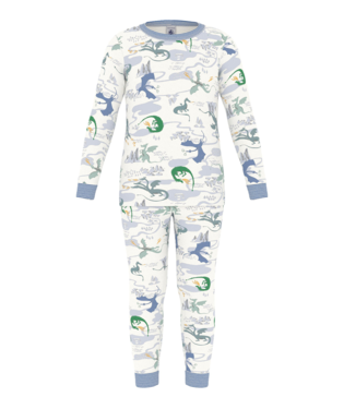 PETIT BATEAU - BB - BOY LOUNGEWEAR LS DINOSAUR PRINT TOP AND - WHITE MULTI