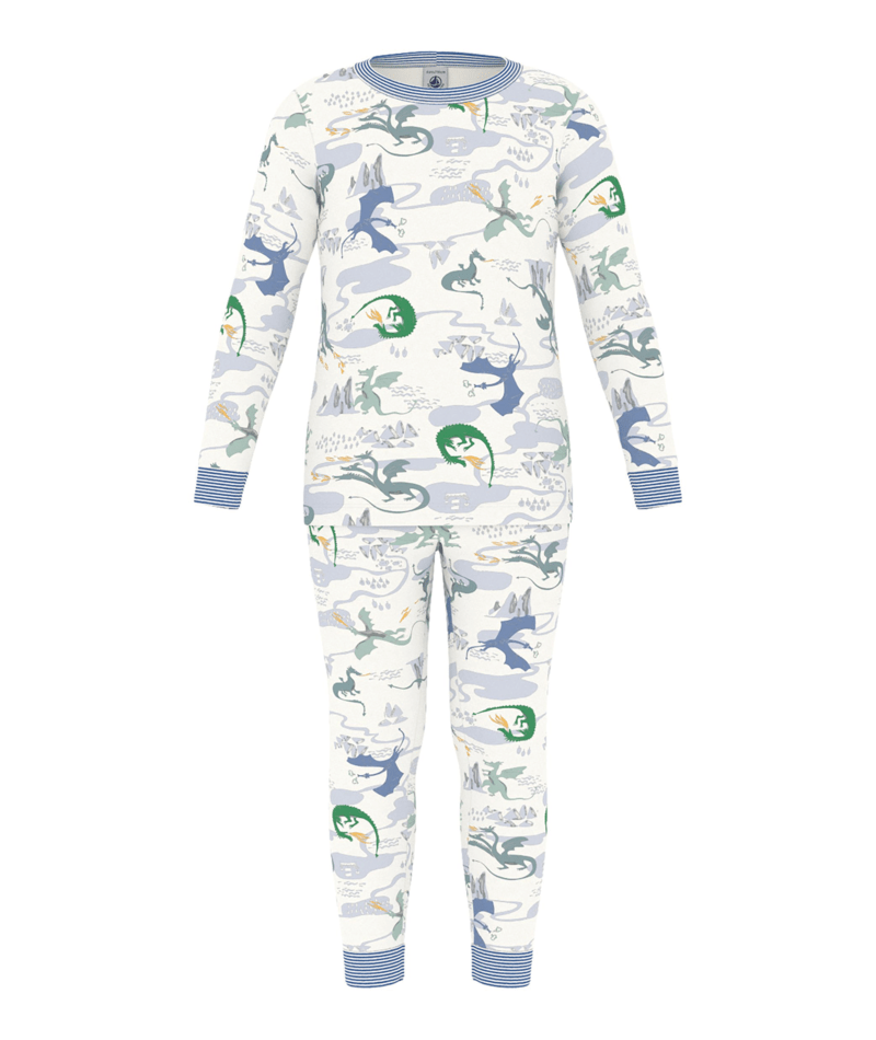 PETIT BATEAU - BB - BOY LOUNGEWEAR LS DINOSAUR PRINT TOP AND - WHITE MULTI