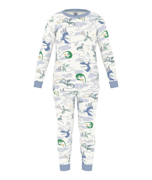 PETIT BATEAU - BB - BOY LOUNGEWEAR LS DINOSAUR PRINT TOP AND - WHITE MULTI