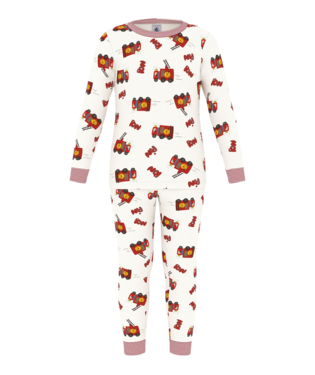 PETIT BATEAU - BB - BOY LOUNGEWEAR LS FIRE TRUCKS PRINT TOP - WHITE MULTI