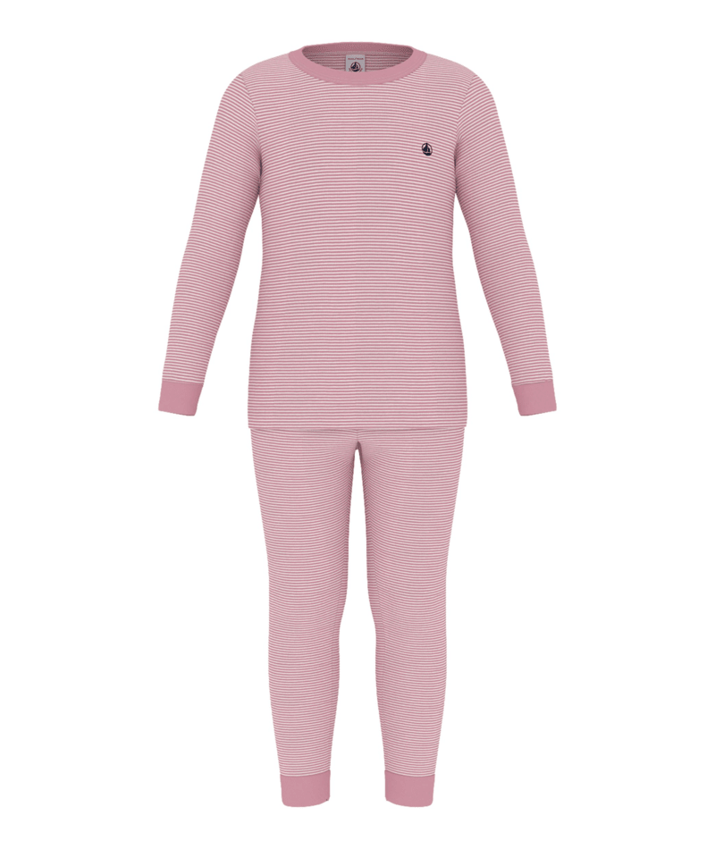 PETIT BATEAU - BG - GIRL LOUNGEWEAR LS STRIPE TOP AND PANTS - PINK WHITE