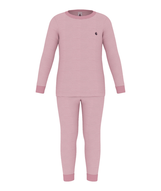 PETIT BATEAU - BG - GIRL LOUNGEWEAR LS STRIPE TOP AND PANTS - PINK WHITE
