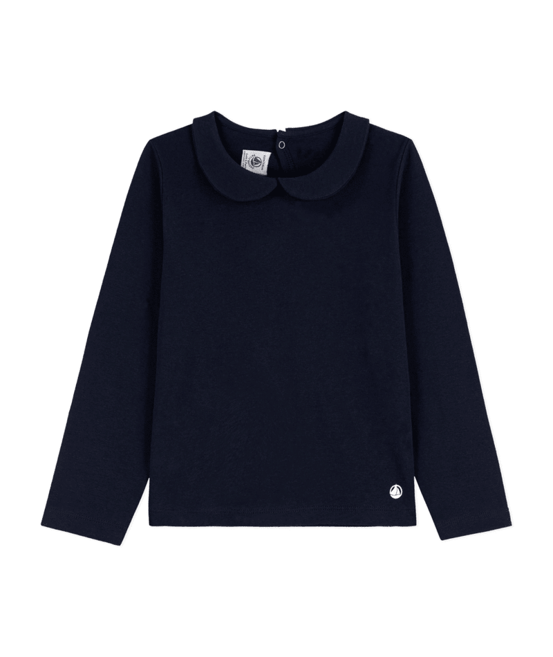 PETIT BATEAU - BG - GIRL LS TEE WITH PETER PAN COLLAR - NAVY