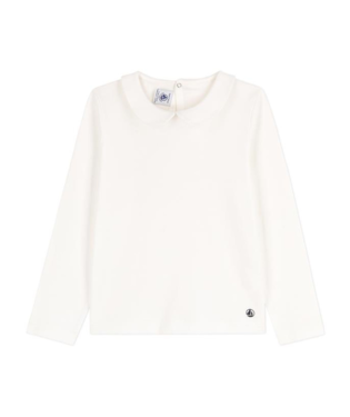 PETIT BATEAU - BG - GIRL LS TEE WITH PETER PAN COLLAR - WHITE
