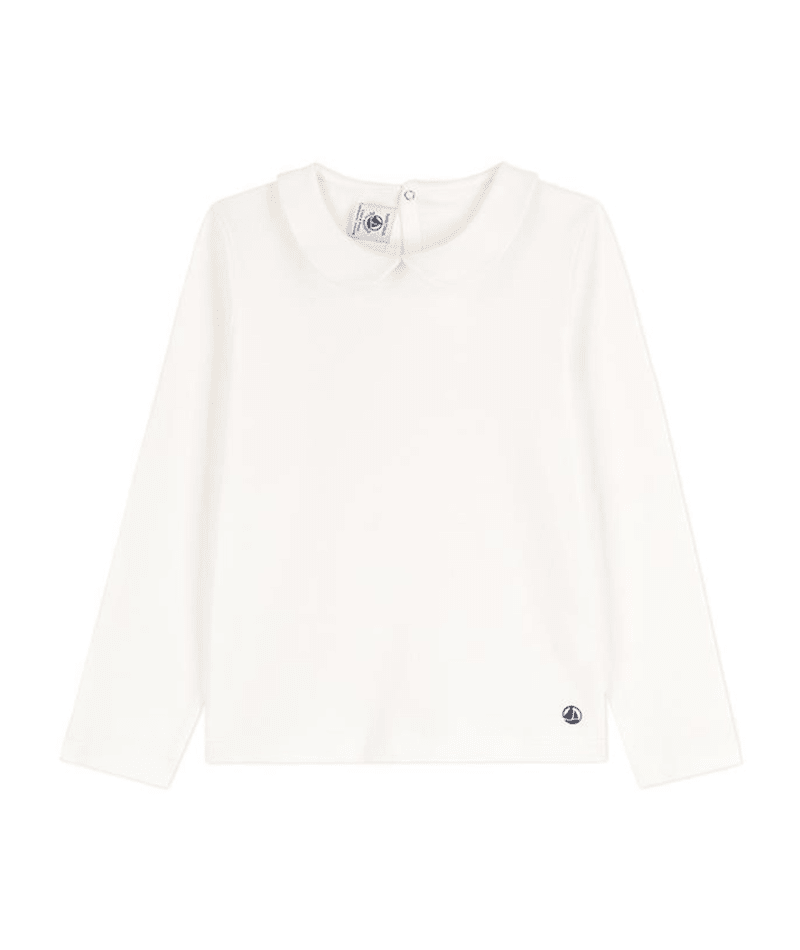 PETIT BATEAU - BG - GIRL LS TEE WITH PETER PAN COLLAR - WHITE