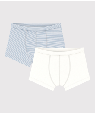 PETIT BATEAU - TB - BOY 2 PACK STRIPE AND SOLID BOXERS - WHITE BLUE