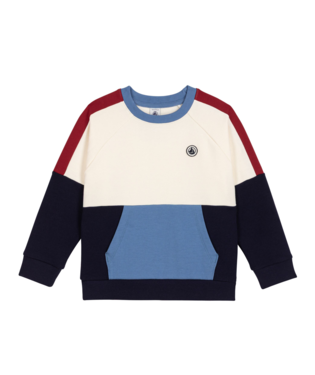 PETIT BATEAU - TB - BOY COLOR BLOCK SWEATSHIRT - WHITE NAVY