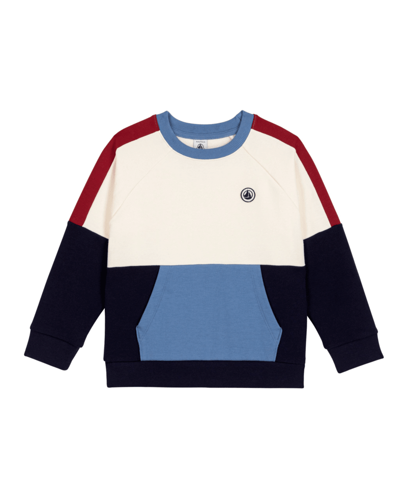 PETIT BATEAU - TB - BOY COLOR BLOCK SWEATSHIRT - WHITE NAVY
