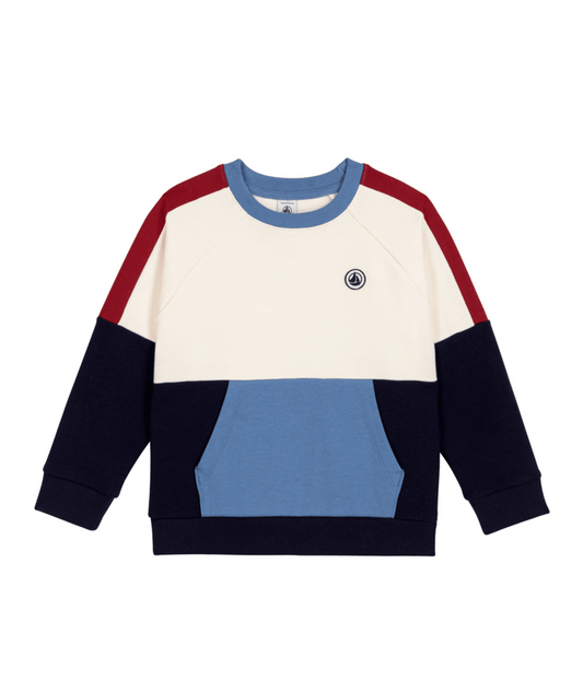 PETIT BATEAU - TB - BOY COLOR BLOCK SWEATSHIRT - WHITE NAVY