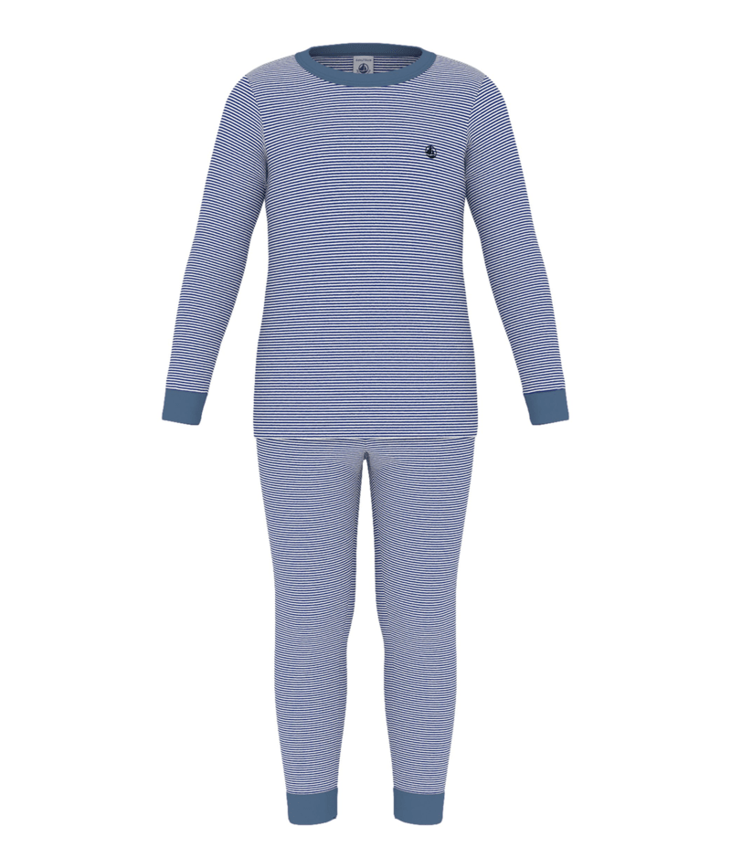 PETIT BATEAU - TB - BOY LOUNGEWEAR LS STRIPE TOP AND PANTS - BLUE WHITE