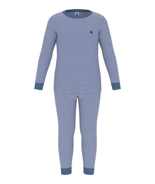 PETIT BATEAU - TB - BOY LOUNGEWEAR LS STRIPE TOP AND PANTS - BLUE WHITE